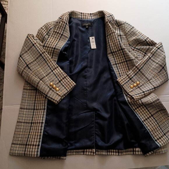 Talbots Plaid Double Breasted Blazer Women’s Navy Brown Cream Size 16P NWT - Picture 8 of 15